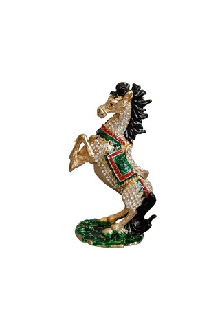 Kristal Taş İşlemeli Dekoratif At Figürlü Metal Mücevher Kutusu