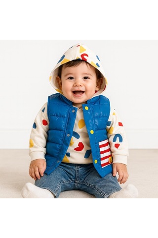 Moscova Kırmızı Çizgi Cep Detaylı Çıtçıt Yelekli Mevsimlik 3lü Takım Saks Mavisi