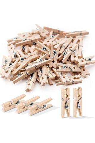 Ahşap Görünümlü Minik Ahşap Mandal Fotoğraf Asma Mandalı Parti Ve Süs Mandalı 10+