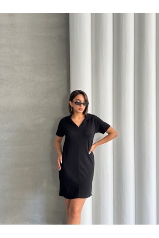 Kadın Polo Yaka Soft Touch Elbise Siyah