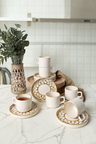 Keramika Worn Gold Stackable Çay Takımı 12 Parça 6 Kişilik