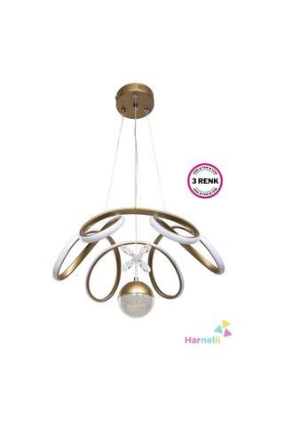 3 Renk Yanabilen Şeker Camlı Modern Ledli Avize Gold Sarı