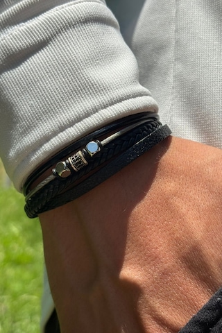 El İşçiliği İle Üretilmiş Hakiki Deri Erkek Bileklik Gümüş - Siyah