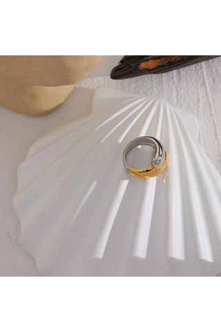 Eetit Paslanmaz Çelik Yüzük Kadın Geometrik Metal Parmak Yüzük 8 Altın