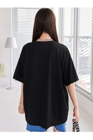 Wtfk T-shirt - Siyah Baskılı Oversize Bisiklet Yaka Kısa Kol Siyah