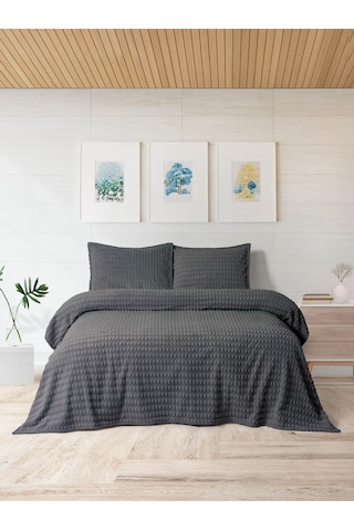 Merinos Modern Twist 3 Parça Çift Kişilik Battaniye Seti Kutulu 220x240 Koyu Gri Koyu Gri