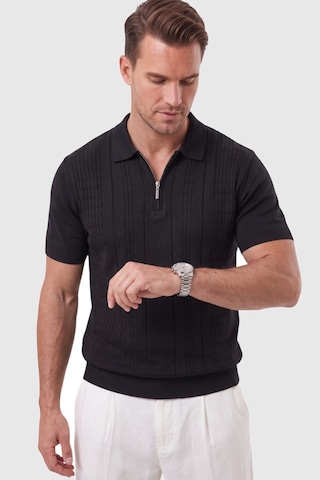 Rizzup Erkek Fermuarlı Siyah Polo Yaka Triko Tişört Regular Fit Rahat Kesim 2604360