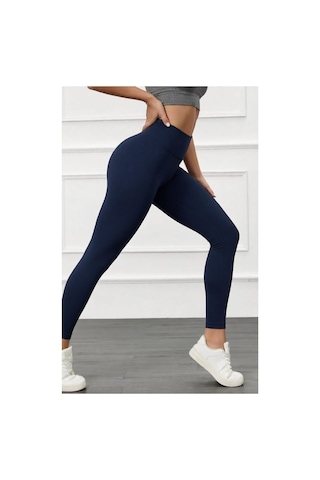 Mercan Kids & Butik Kadın Yüksek Bel Toparlayıcı Tayt Dikişsiz İç Göstermez Spor Taytı Lacivert