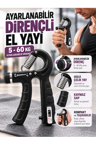 Ayarlanabilir Dirençli El Yayı 5-60 Kg Sayaçlı El Egzersiz Aleti Güçlü Çelik Yay Kaymaz Sap