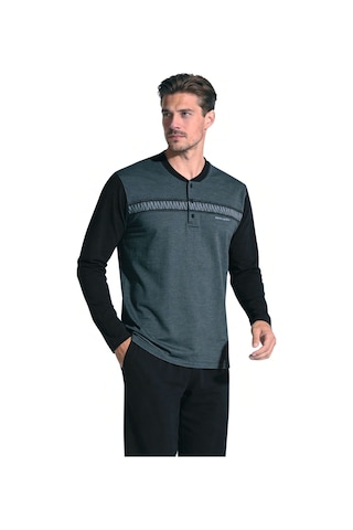 Pierre Cardin 6141 Erkek Uzun Kollu Yakası Düğmeli Jakarlı Pijama Takımı-siyah