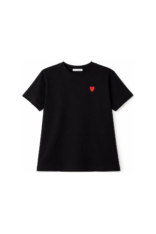 Mixray 2056 Kadın %100 Pamuk Kalp Nakışlı Bisiklet Yaka T-shirt Siyah Siyah
