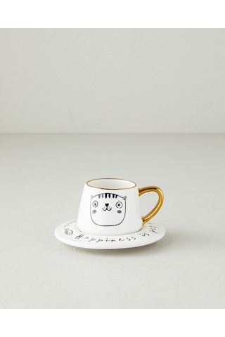 English Home Cute Cat New Bone China 2 Parça 1 Kişilik Kahve Fincan Takımı 90 Ml Siyah-gold Siyah-Gold