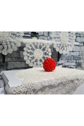 Çeyiz Diyarı Çiçek Kordonlu 5 Parça Salon Takımı Krem