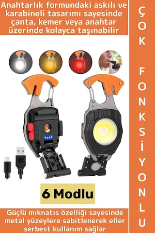 Wintoup Outdoor Piknik 6 Aydınlatma Modlu 500 Lümen Güçlü Işık Çok Fonksiyonlu Şık Anahtarlık Kamp Lambası Çok Renkli