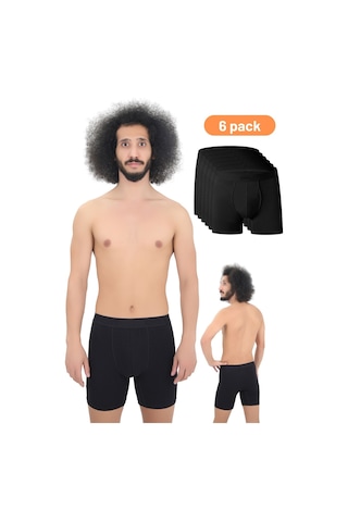 Erkek Uzun Paça Likralı 6'lı Boxer Premium Paket Siyah