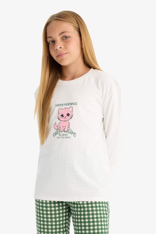 Defacto Kız Çocuk Pijama Takımı Baskılı Uzun Kollu Üst Kareli Uzun Alt F1083a825auer105 Ekru