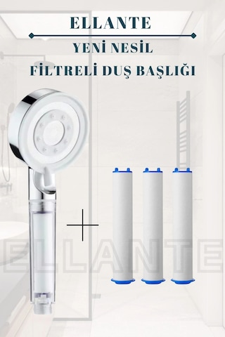 Filtreli Arıtmalı Masajlı Çok Fonksiyonlu Krom Beyaz Elit Duş Başlığı + 3 Adet Filtre Çok Renkli