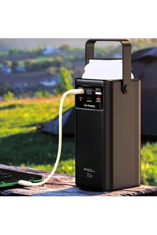 30.000mah Powerbank , 22.5w Hızlı Şarjlı, Lcd Göstergeli, Dahili Kablolu Taşınabilir Şarj Cihazı-1664 Siyah