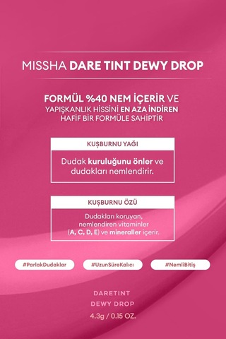 Mıssha Uzun Süre Kalıcı, Nemli Bitiş Sunan Parlak Tint Dare Tint Dewy Drop Mauve Fog Sku: Smg8690010501288