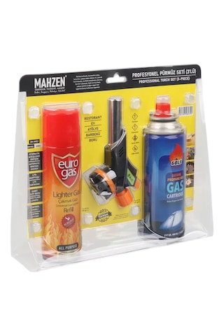 3 Parça Profesyonel Pürmüz Seti Pürmüz Torch Çakmak Başlık- Kamp Gazı 400ml- Çakmak Gazı 270 Açık Bej