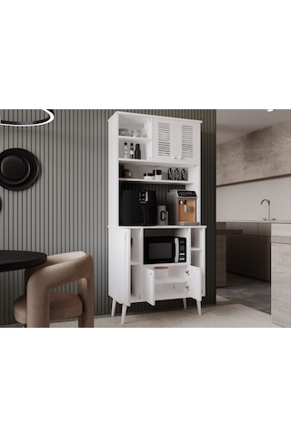 Kahve Köşesi 90 Cm %100 Mdf Panjur Kapak Çok Amaçlı Dolap Beyaz