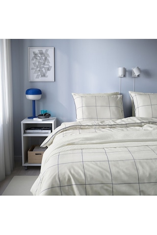 Ikea Bredvecklare Nevresim Seti Tek Kişilik 150 200 Cm Beyaz Mavi Kareli Desen Beyaz - Mavi