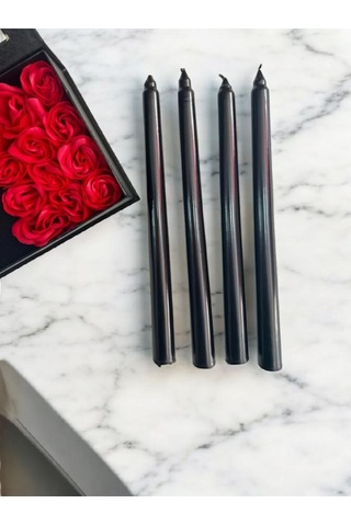 Denic 4 lü Siyah Şamdan Mum Konik Mum