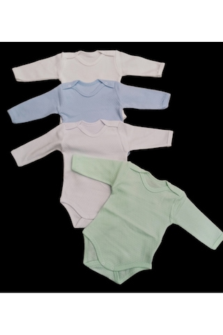 özdemirli bebe Uzun Kollu Çıtçıtlı Badi Bisiklet Yaka Body Hava Alır Kumaş Düz Renk Zıbın (4lü Paket) 0-48 Ay Arası