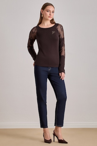 Reglan Kollu Kahverengi Örme Bluz Kahverengi