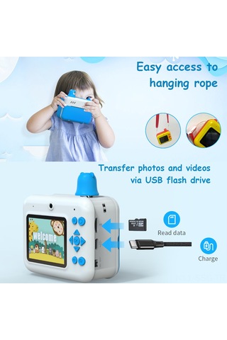 Springsun Çocuklar İçin Hızlı Baskı Kamera - 1080p Video/ Fotoğraf, 2.36" Ips Ekran, Çift Kameralı, Mp3 Çalar, Mavi Batteri Ve Baskı Kağıdı Dahil
