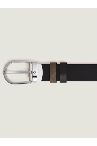 Montblanc At Nalı Tokalı Kahve - Siyah 30 Mm Çift Taraflı Deri Ke Kahverengi