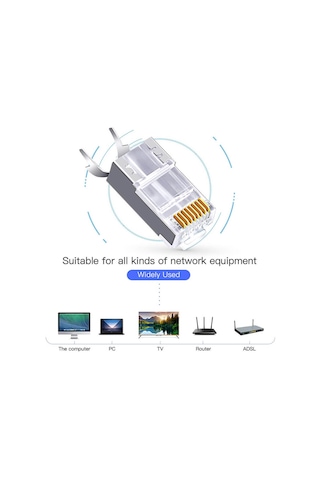 Cat7 Cat6A EZ Yeni Nesil RJ45 Delikli Metal Konnektör - 5 Adet