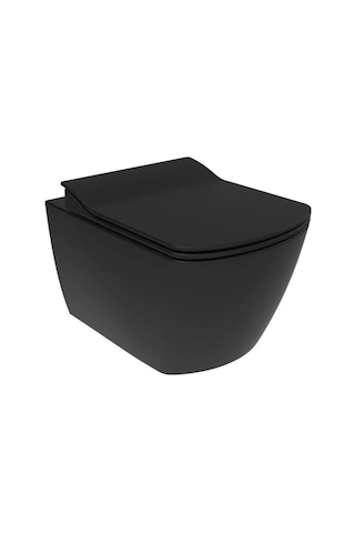 Eg321 Elegant Rim-off Kanalsız Duroplast Yavaş Kapanan Klozet Kapaklı Kömür Karası Mat Siyah Set Siyah