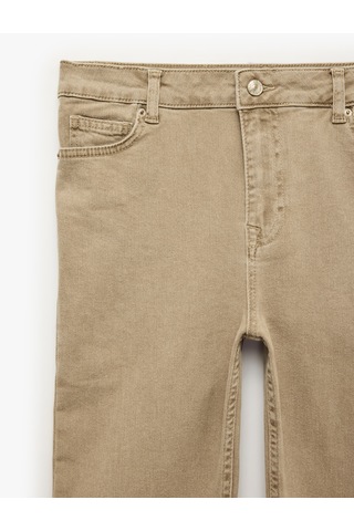 Koton Pamuklu Normal Bel Düğmeli Dar Kesim Kısa İspanyol Paça Pantolon -kick Flare Jeans Kahverengi 7wal40100mw Kahve