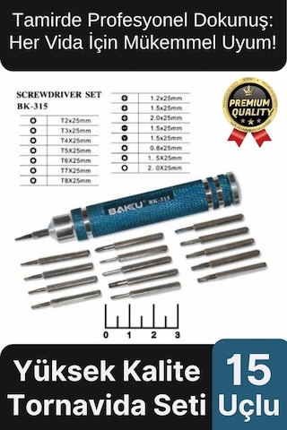 Profesyonel Seri Dayanıklı Yüksek Kalite Ergonomik Hassas Tamir Taşınabilir 15 Uçlu Tornavida Seti