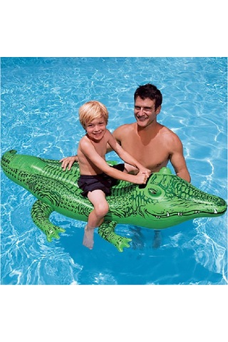 Küçük Timsah Figürlü Tırabzanlı Şişme Deniz Yatağı Çok Renkli