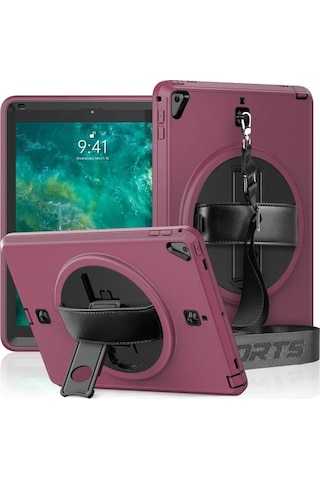 Apple Uyumlu iPad 5 Air 9.7 Kılıf Strap-c Otterbox Tablet Kapak - Mürdüm Diğer