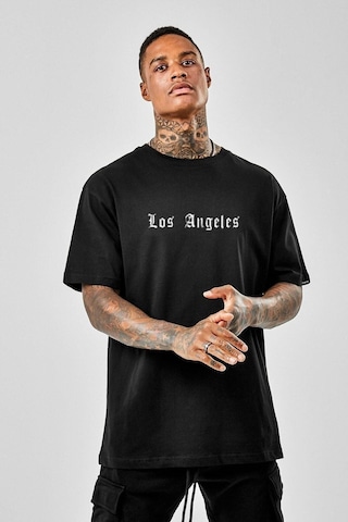 Erkek Siyah Oversize Los Angeles Baskılı T-shirt Siyah-66568