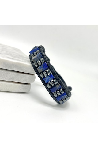 Sertifikalı Lapis Lazuli Doğal Taş Şık Görünümlü Erkek Bileklik M Lacivert