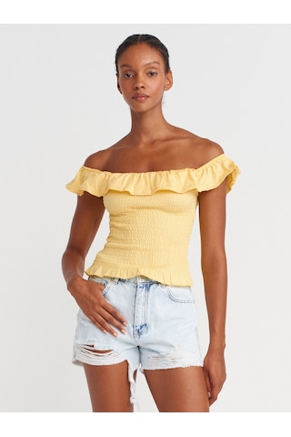 Dilvin 31902 Omuzları Açık Fırfırlı Top-sarı Sari