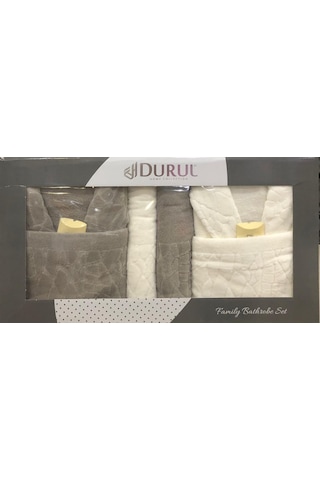 Durul Antik Kısmi Kadife Pamuklu 8 Parça Aile Bornoz Seti Haki