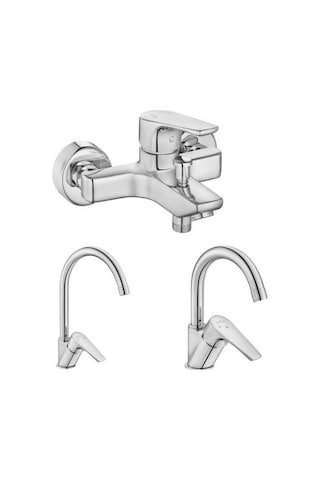 Eca Niobe 482 Banyo + 054 Lavabo + 098 Eviye Batarya Seti 3'lü Krom