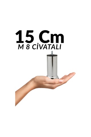 Klc 8 Adet M8 İnce Diş Krom Metal Mobilya Ayağı - Kanepe, Baza, Koltuk Yükseltme Ayağı 15 Cm Gri Gri