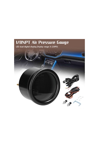 Yaozixa Siyah Oto改裝 Lcd Ekranlı Çift Basınç Göstergesi, Hava Amortisörü İçin 0-220psı, Abs+paslanmaz Çelik, 12/24v