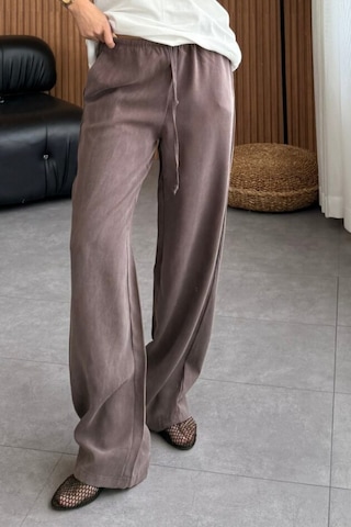 Feela Moda 2008 Bağcıklı Beli Lastikli Yıkamalı Modal Dokuma Palazzo Kadın Pantolon Kahverengi