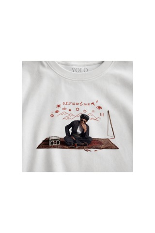 Yolo Street Özel Tasarım Etnik Halı Motifli Oversize Beyaz %100 Pamuk Erkek Tişört Vintage Streetwear 1abeyaz
