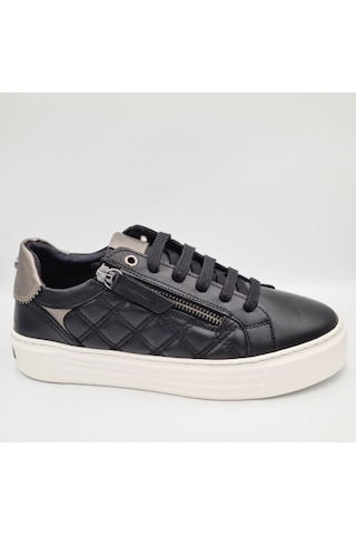 Mammamia D25ka-7305 Siyah Beyaz Hakiki Deri Kadın Deri Sneaker Siyah