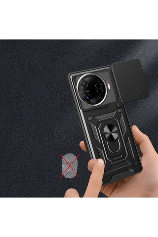 Tecno Camon 30 Pro 5g Kılıf Magnetik Standlı Kamera Korumalı Sürgülü Vega Kapak Siyah