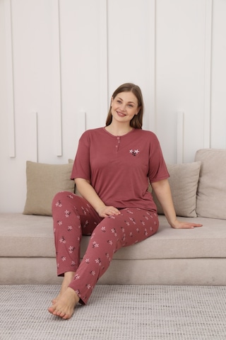 Viskon Kumaş Kadın Büyük Beden Kısa Kollu Pijama Takımı Narçiçeği