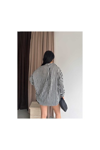 Unika Boutique Çizgili Oversize Gömlek Siyah